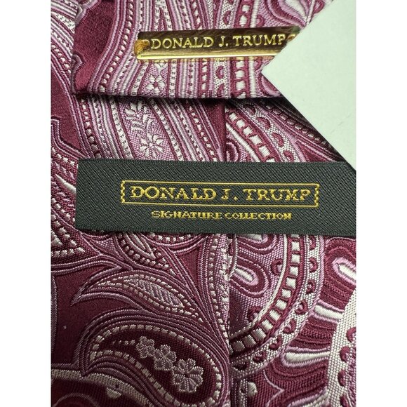 Donald Trump Necktie Signature Collection 100% Silk Red Wine Paisley 61” - Picture 4 of 6